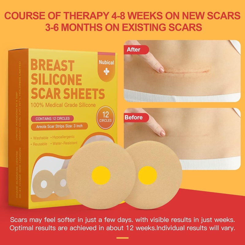 Nubical Silicone Scar Sheets for Breast 12 Pack - Medical Scar Removal Sheets - Silicone Sheet Breast Post Surgery Supplies for Scars Treatment - Areola Gel Circles (3 IN) - Image 5